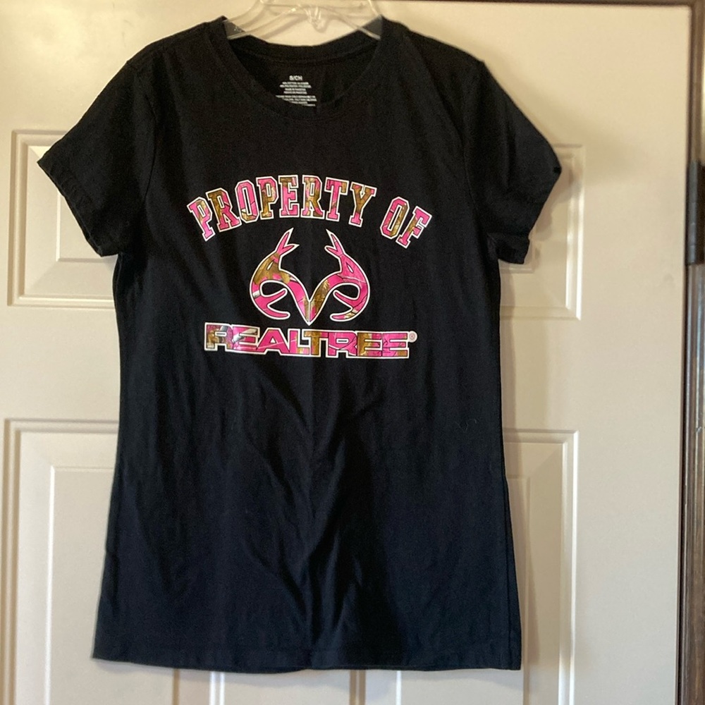 Small RealTree Black and Pink Camo Tee with Antlers